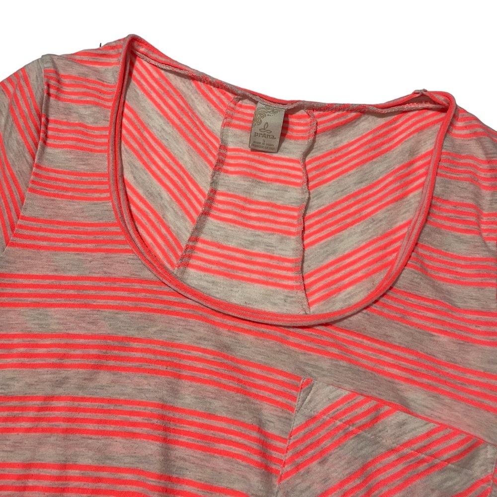 Prana Small Orange Cream‎ Striped Short sleeve Scoop Neck Shirt